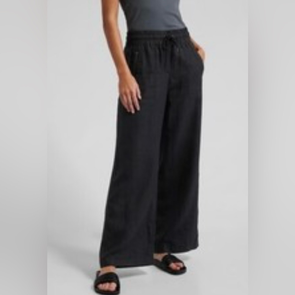 Athleta Cabo Linen Wide Leg Pants Women's Classic Black Wide-Leg Pants